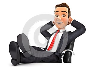 3d businessman relaxing with feet up on his desk