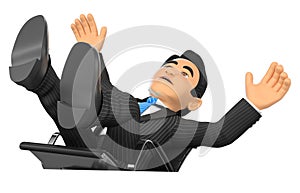 3D Businessman scared falling off his office chair