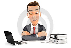 3d businessman sitting at desk