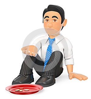 3D Businessman sitting on the floor begging for money