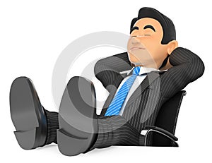 3D Businessman sleeping with eyes closed and feet up