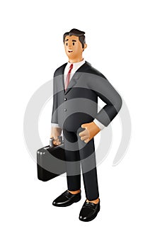 3D Businessman Vector Illustration. Cartoon Male Character of a man in a formal costume carrying diplomat