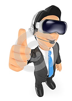 3D Businessman with virtual reality glasses. VR