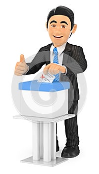 3D Businessman voting in a ballot box