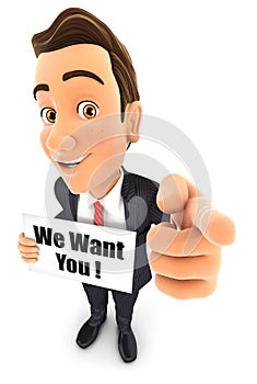 3d businessman with we want you message