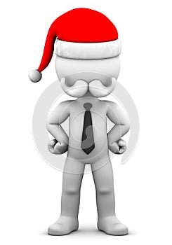 3d Businessman wearing tie and Santa Claus hat