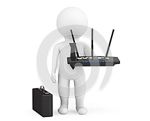 3d Businessman with WiFi router