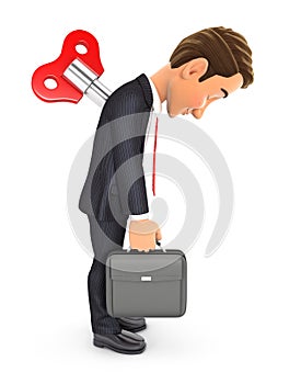 3d businessman with wind up key in his back