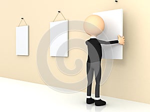3d businessman wiyh poster over white
