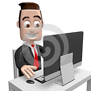 3D businessman working on computer