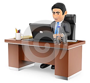 3D Businessman working in the office with his laptop