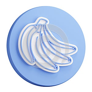 3D button rendering of bunch of sweet ripe bananas. Harvesting tropical fruits. Realistic blue white PNG illustration isolated on