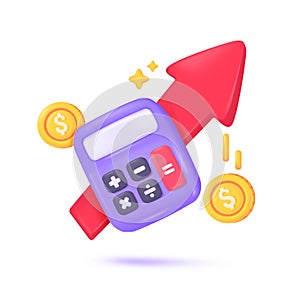 3D calculator. Purple calculator with buttons for counting values find mathematical results. 3D Vector Illustration