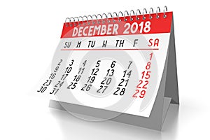 3D calendar 2018 - December