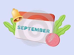 3d calendar icon. September. Daily schedule planner. Calendar events plan, work planning concept. 3d cartoon simple