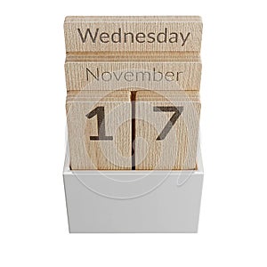 3d calendar with wood planks isolated on a white background.