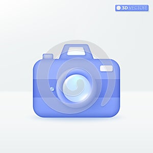3D camera with with lens and button icon symbols. Device for capturing events and travel locations, photography concept. 3D vector
