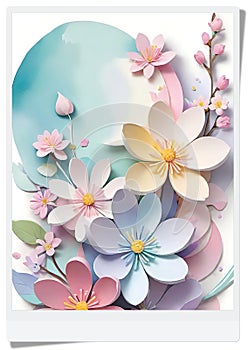 3D.Card for invitation or congratulation with a bouquet of spring flowers.