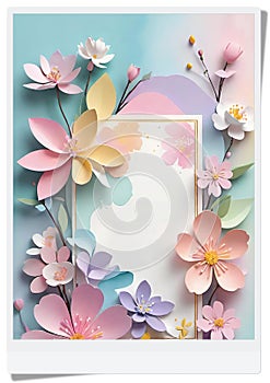 3D.Card for invitation or congratulation with a bouquet of spring flowers.