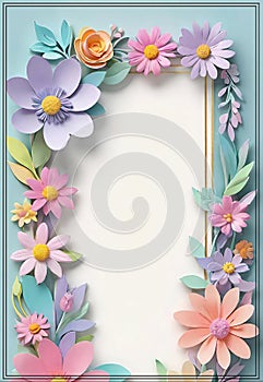 3D.Card for invitation or congratulation with a bouquet of spring flowers.