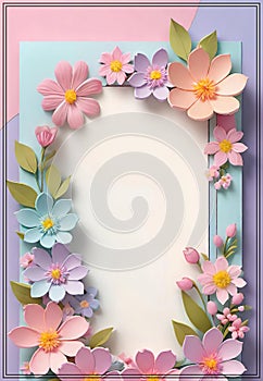 3D.Card for invitation or congratulation with a bouquet of spring flowers.