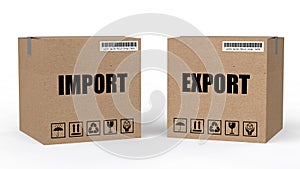 3d cartons with import export text