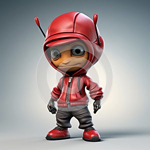3d Cartoon Ant In Urban Clothes: Super Cute Red Character Model