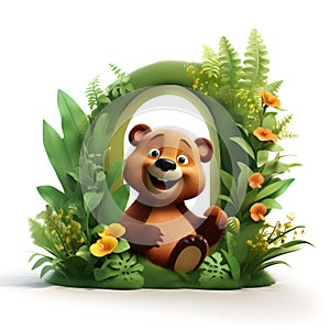 3d cartoon bear in the jungle