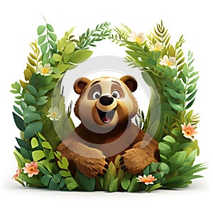 3d cartoon bear in the jungle