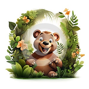 3d cartoon bear in the jungle