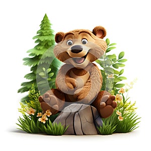 3d cartoon bear in the jungle