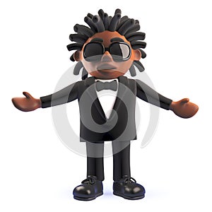 3d cartoon black African American entertainer singer with arms held wide, 3d illustration