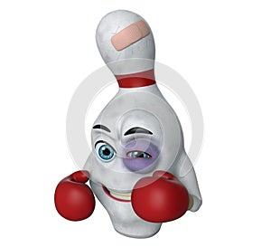 3D cartoon bowling pin with black eye