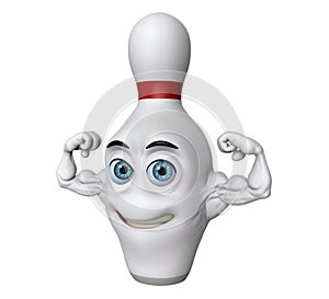 3D cartoon bowling pin flexing his biceps