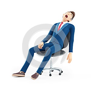 3d cartoon businessman sleeping in office chair