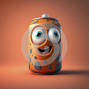 3D Cartoon Can Character with Big Eyes and a Smile, Generative AI, Illustration