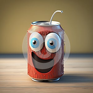 3D Cartoon Can Character with Big Eyes and a Smile, Generative AI, Illustration