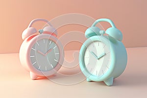 3d cartoon character alarm clocks, wake-up, morning time, simple alarm timer concept. Morning alert, life schedule, daily plan.