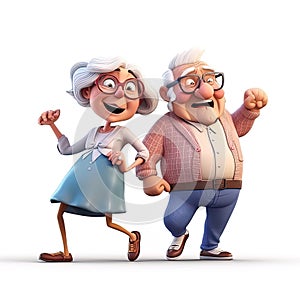 3D cartoon character cute Couple happy grandmother and grandfather dancing have fun together, idea concept design