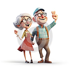 3D cartoon character cute Couple happy grandmother and grandfather dancing have fun together, idea concept design