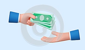 3d Cartoon character hands give and take money