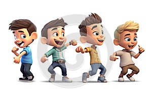 3D cartoon character kids, cute student group, dancing isolated on white and transparent background. Generative AI