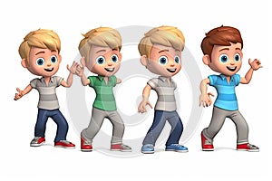 3D cartoon character kids, cute student group, dancing isolated on white and transparent background. Generative AI