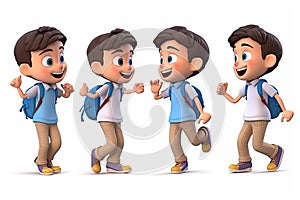 3D cartoon character kids, cute student group, dancing isolated on white and transparent background. Generative AI