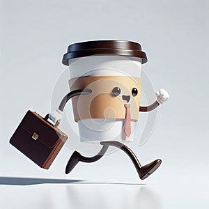 3d cartoon coffee cup mascot running