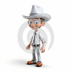 3d Cartoon Cowboy Character Model With White Hat