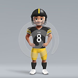 3d cartoon cute young american football player in Pittsburgh Ste