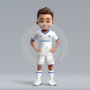 3d cartoon cute young soccer player in Dynamo Kyiv football unif