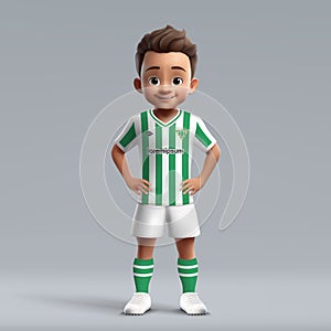 3d cartoon cute young soccer player in football uniform