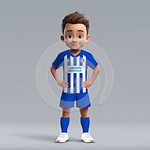 3d cartoon cute young soccer player in football uniform